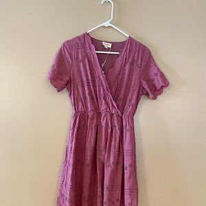 Orange Creek Pink/Purple V-neck dress with flower shaped cutouts, size S NWT